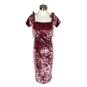 Nicole Miller New York Velvet Pink Midi Dress with Bows Size 2